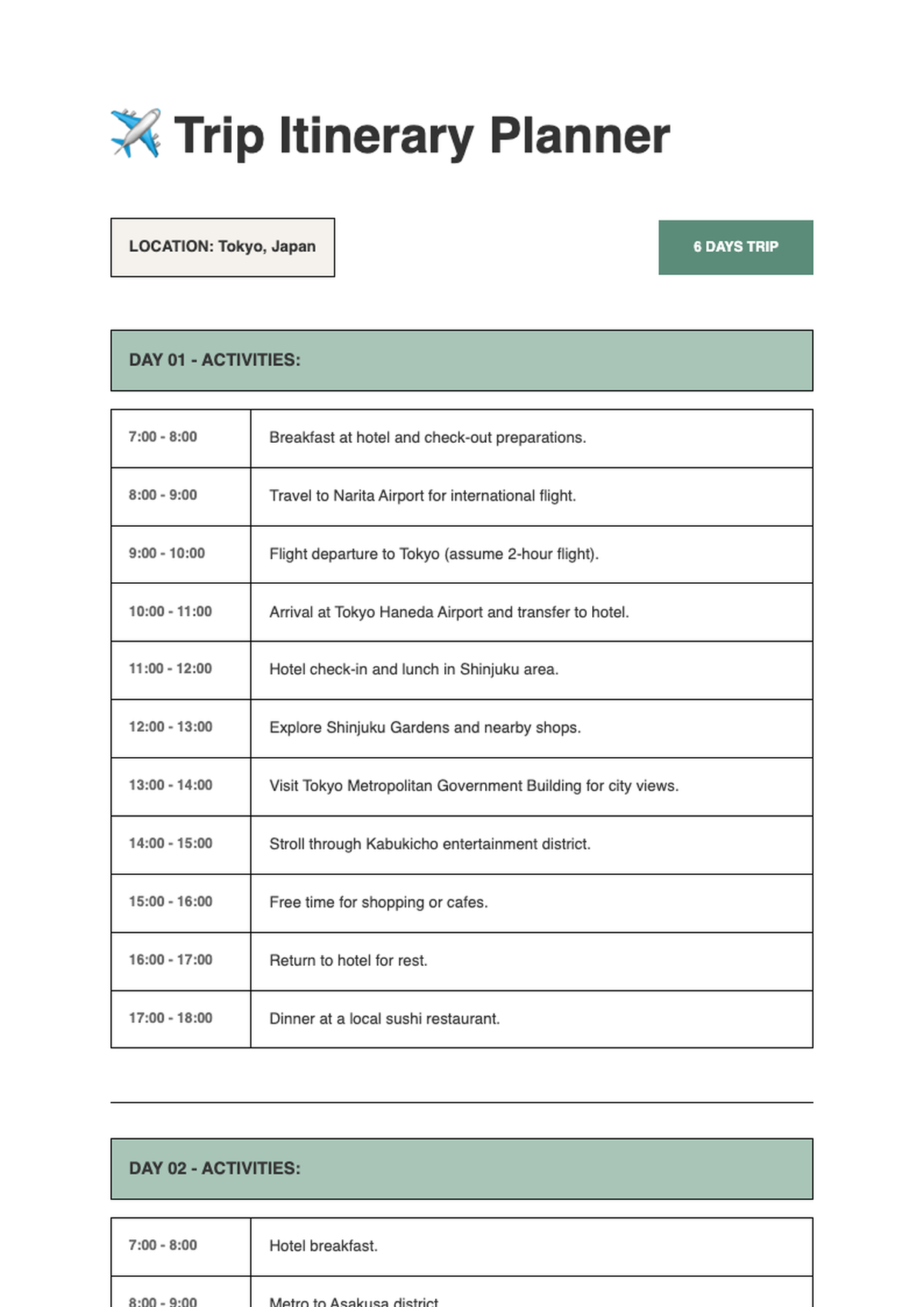 Printable 6 day trip itinerary planner with time slots and notes section_variant_3